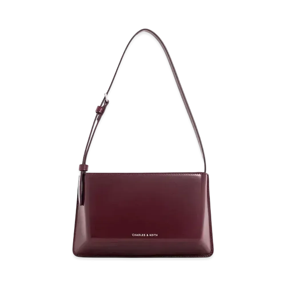 CHARLES & KEITH Structured Boxy Shoulder Bag "Burgundy"