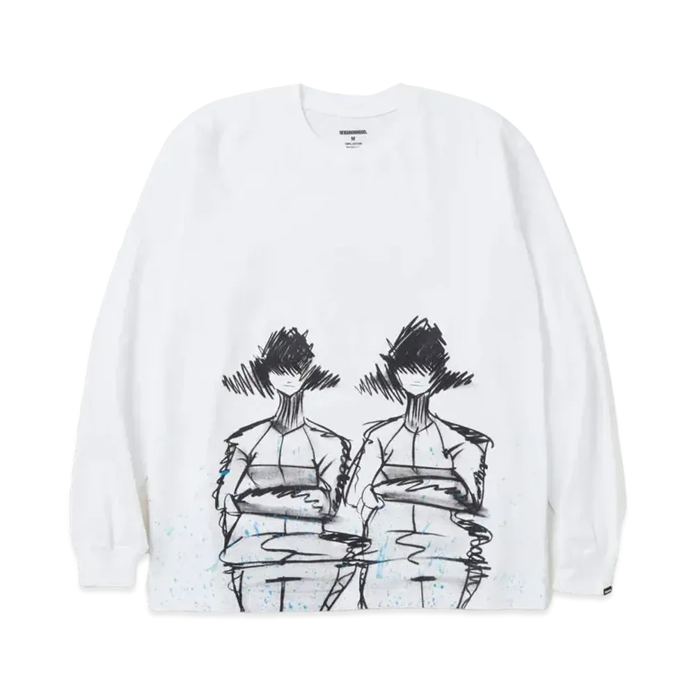 NEIGHBORHOOD NH x TAKU OBATA . Tee LS-4 "White"