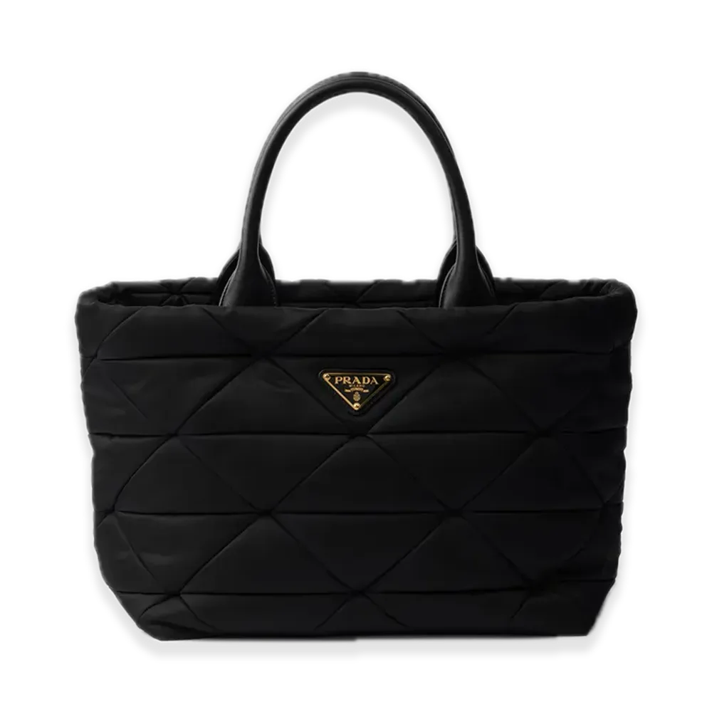 PRADA Medium Padded Re-Nylon x Leather Tote Bag "Black"
