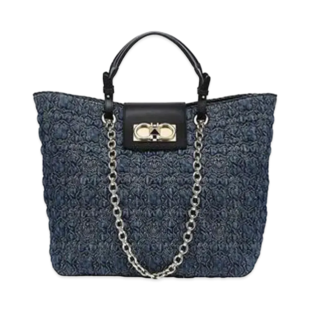 Salvatore Ferragamo Gancini Galore Tote Bag (L) "Blue/Black"