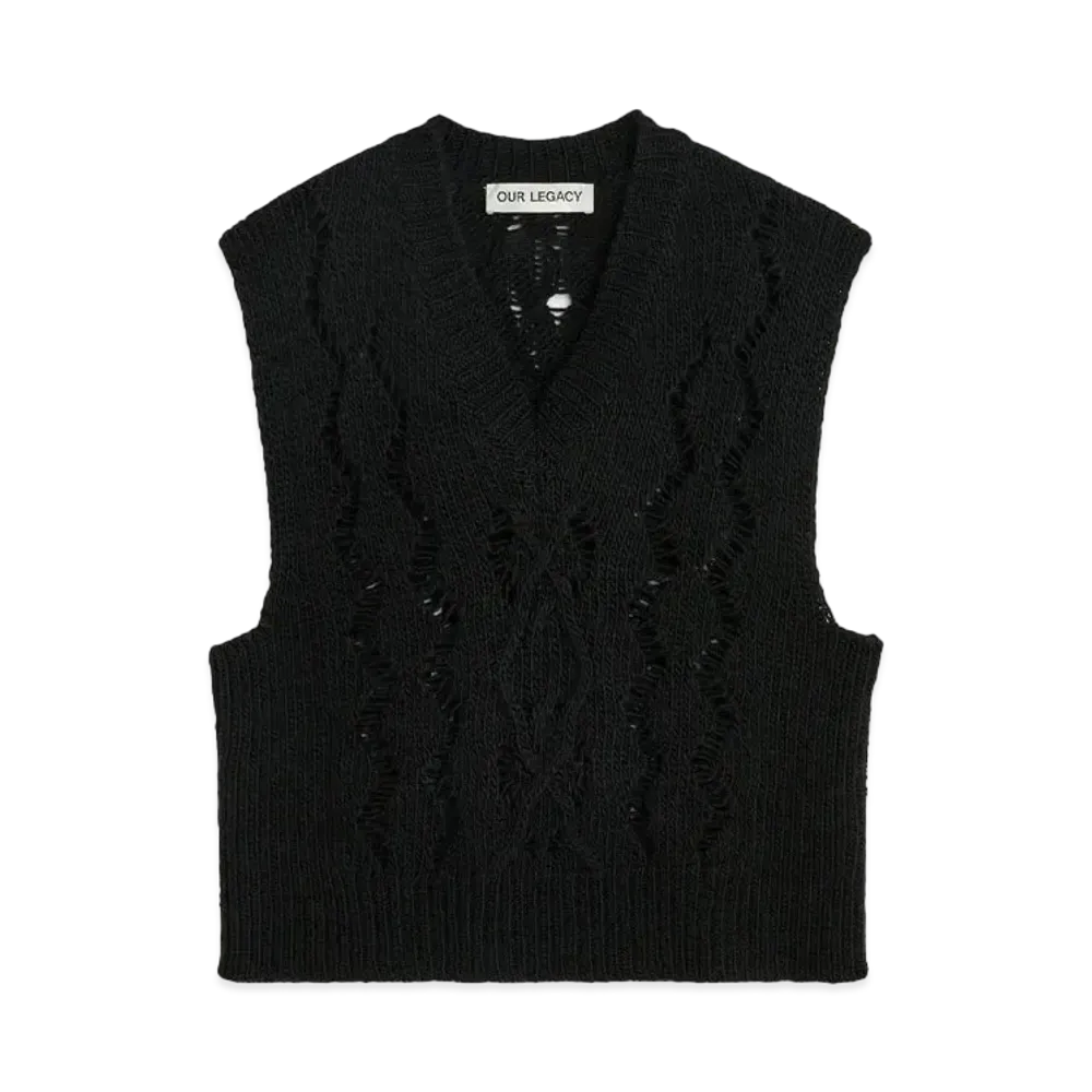 OUR LEGACY Cable Michigan Tank Fisherman Wool "Black"