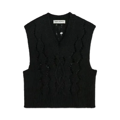 OUR LEGACY Cable Michigan Tank Fisherman Wool "Black"