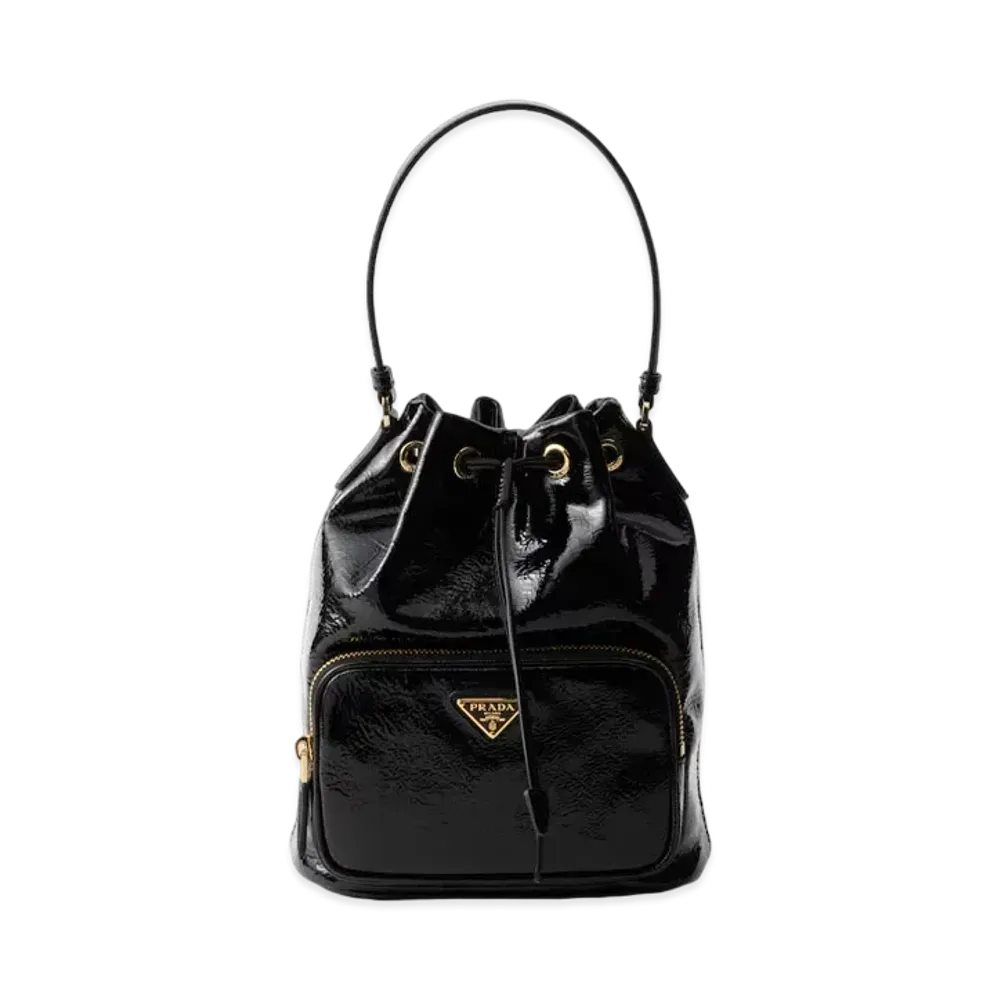 PRADA Duet Naplak Patent Leather Bucket Bag "Black"