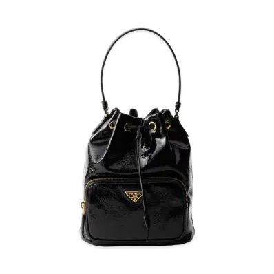 PRADA Duet Naplak Patent Leather Bucket Bag "Black"