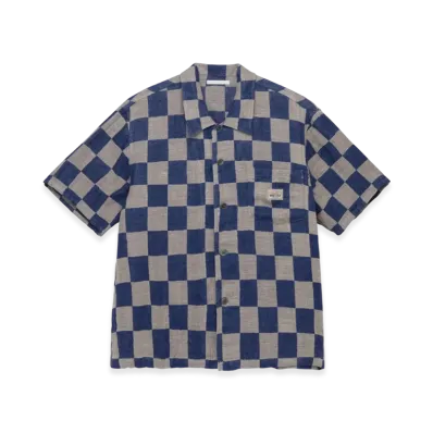 Stussy x Our Legacy Work Shop Box Shirt Shortsleeve "Blue/Grey Linen Check"
