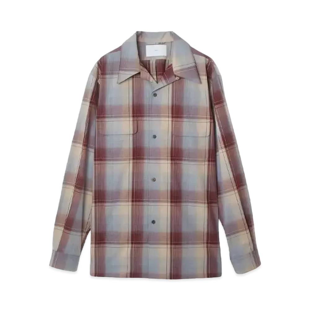 SUGARHILL OMBRE PLAID OPEN COLLAR BLOUSE "WINE X ICE BLUE"