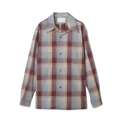 SUGARHILL OMBRE PLAID OPEN COLLAR BLOUSE "WINE X ICE BLUE"