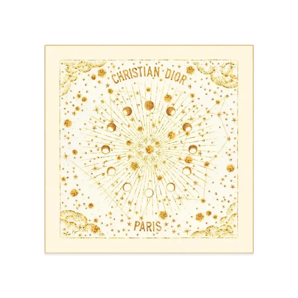 Dior Astral 70 Square Scarf Silk Twill "White/Gold"