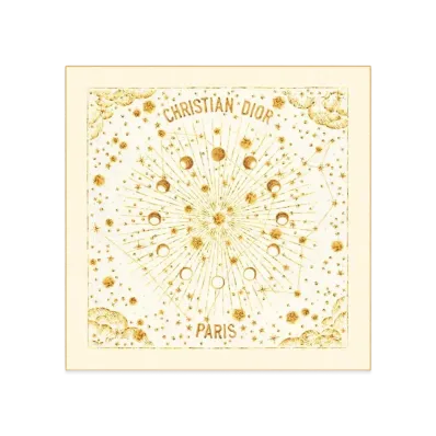 Dior Astral 70 Square Scarf Silk Twill "White/Gold"