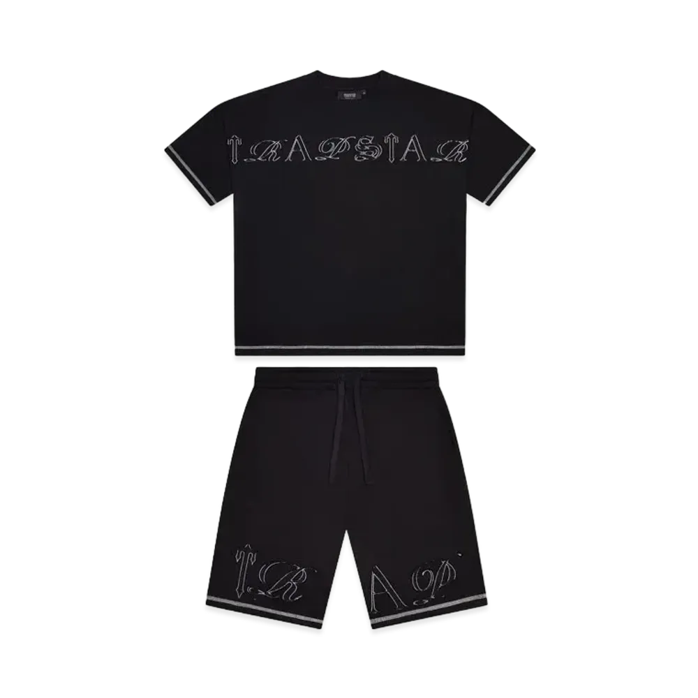 TRAPSTAR Patchwork Script T-Shirt Shorts Set "Black"