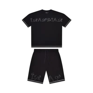 TRAPSTAR Patchwork Script T-Shirt Shorts Set "Black"