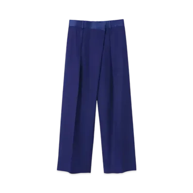 Paul Smith Women's Satin Point Tuck Wide Pants "Blue"