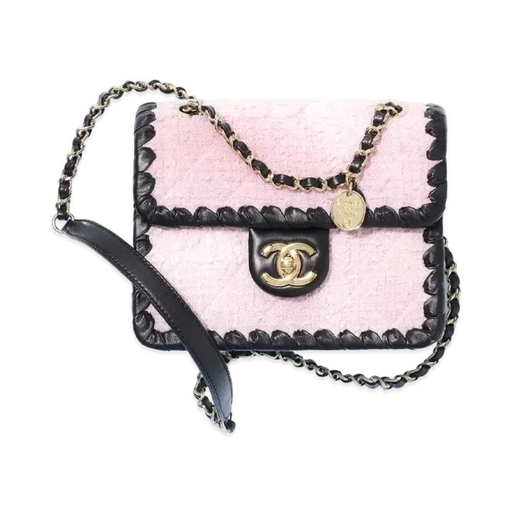 CHANEL Mini Flap Bag Tweed & Blade Calfskin "Pink/Black"