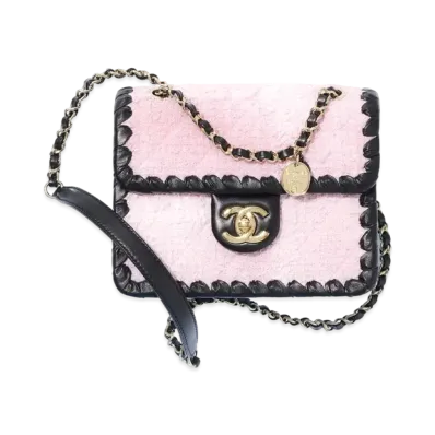 CHANEL Mini Flap Bag Tweed & Blade Calfskin "Pink/Black"