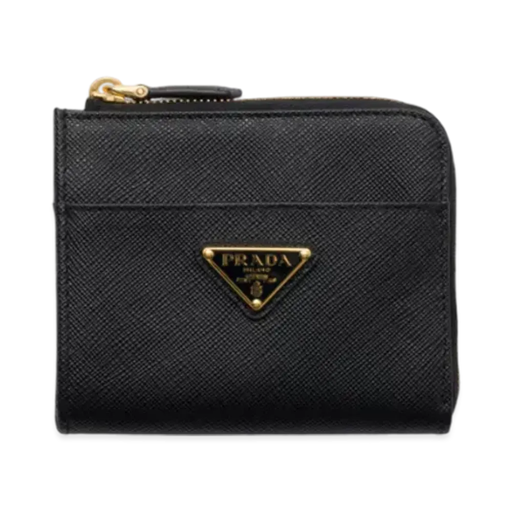 PRADA Small Saffiano Leather Zipper Wallet "Black"