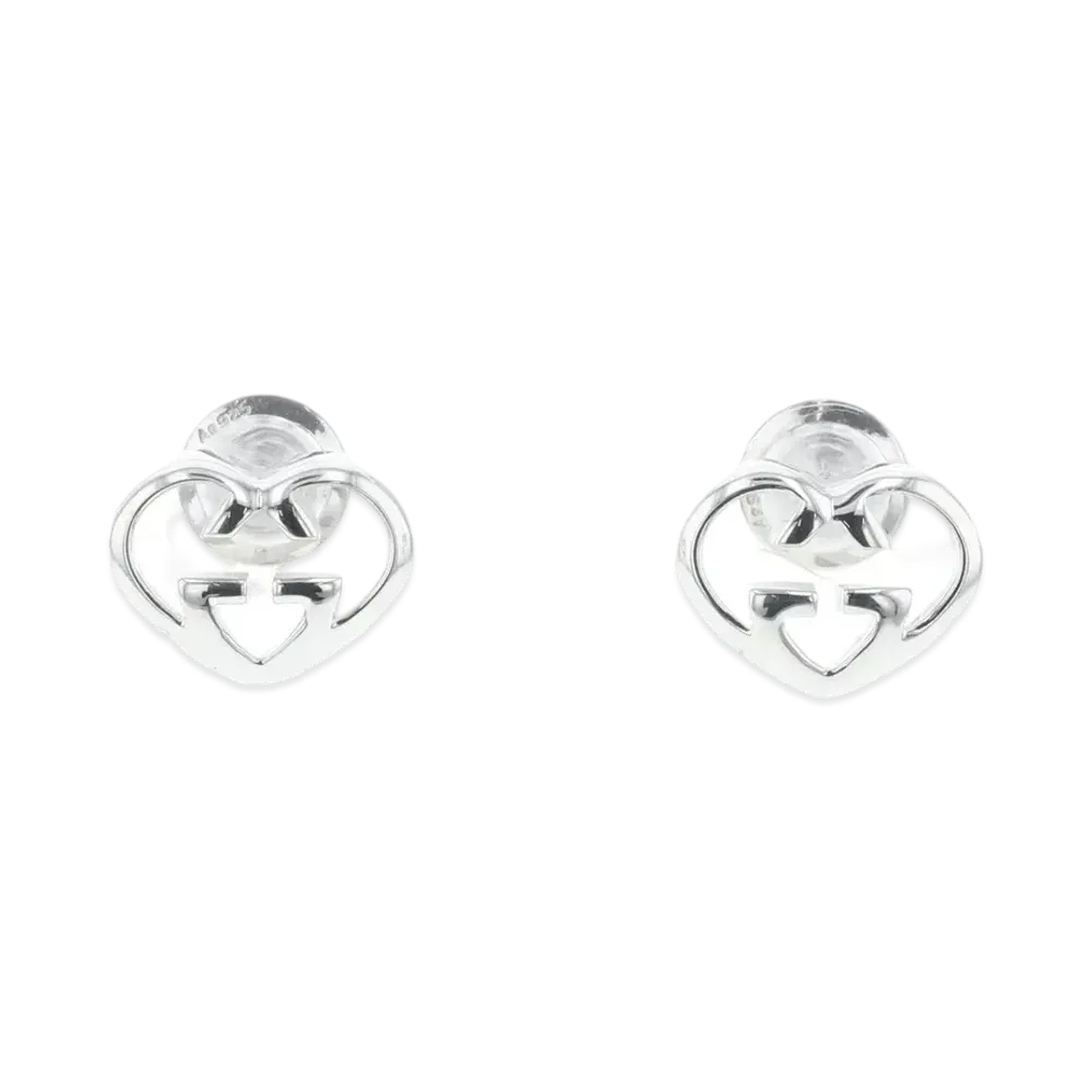 GUCCI Heart Shaped Interlocking Double G Earrings "Silver"