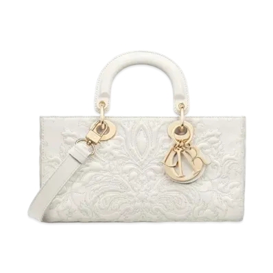 Dior Medium Lady D-Joy Bag Quilt Effect Lambskin Ornamental Motif "Latte"
