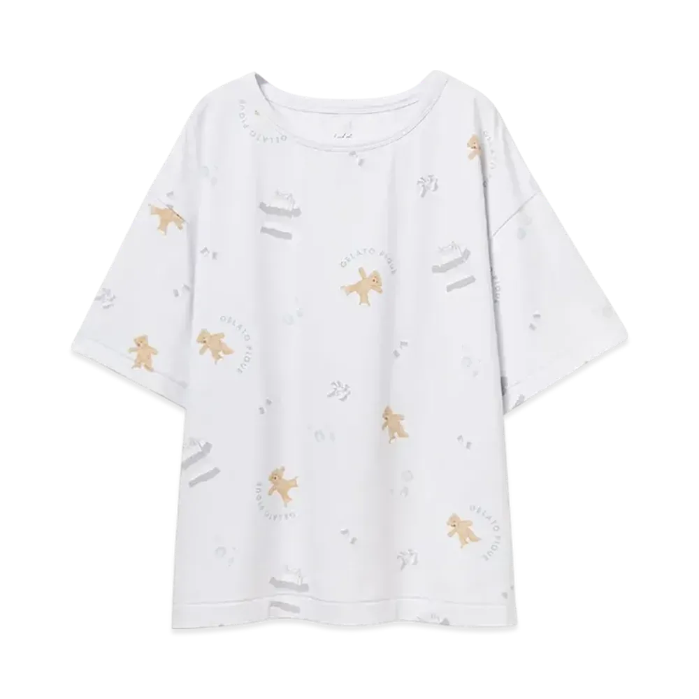 GELATO PIQUE Washing Bear Pattern T-Shirt "Blue"