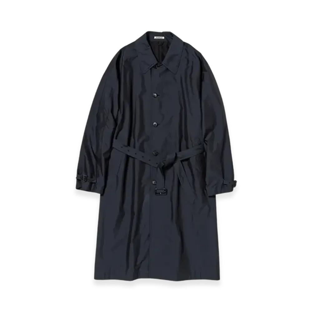 AURALEE Finx Polyester Weather Chambray Soutien Colloar Coat "Black Chambray"