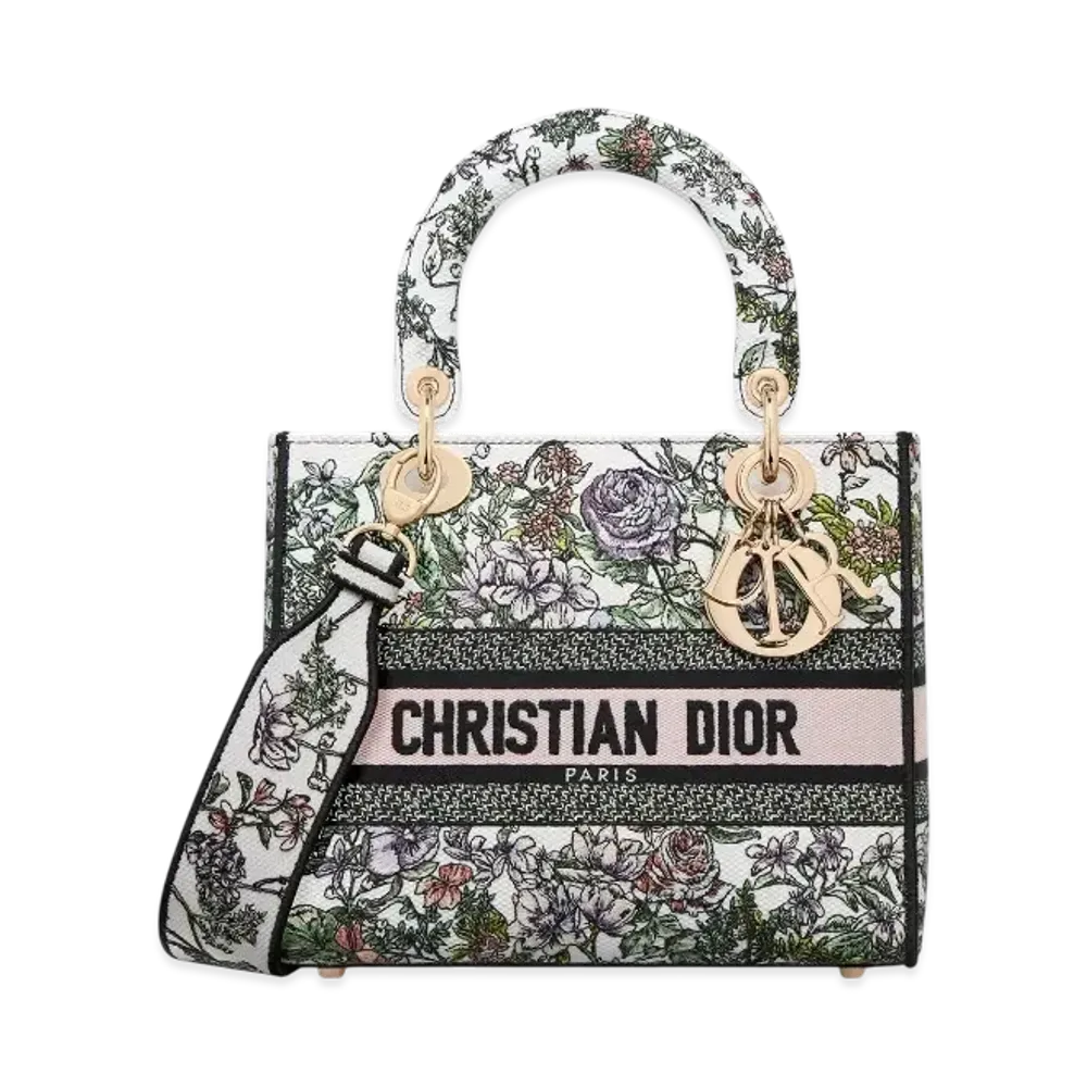 Dior Medium Lady D-Lite Bag D-Floral Embroidery "White Multicolor"