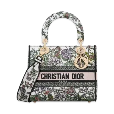 Dior Medium Lady D-Lite Bag D-Floral Embroidery "White Multicolor"