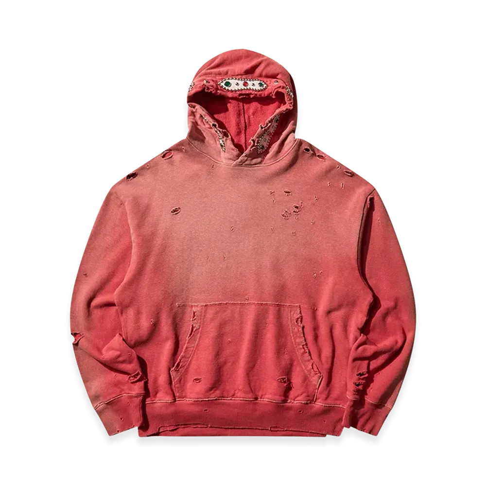 KAPITAL Sweat Knit Thriller Damaged Hoodie "Red"