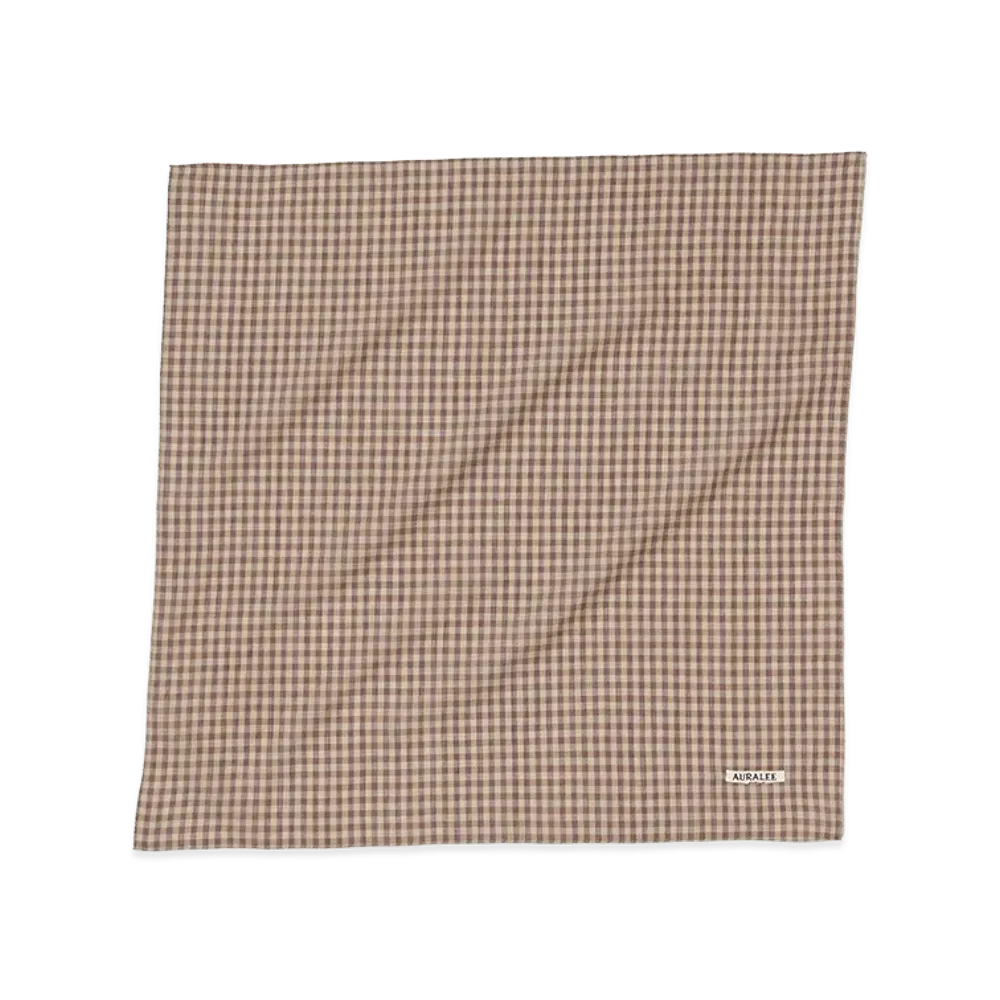 AURALEE Airy Light Cotton Check Scarf "Brown Gingham Check"
