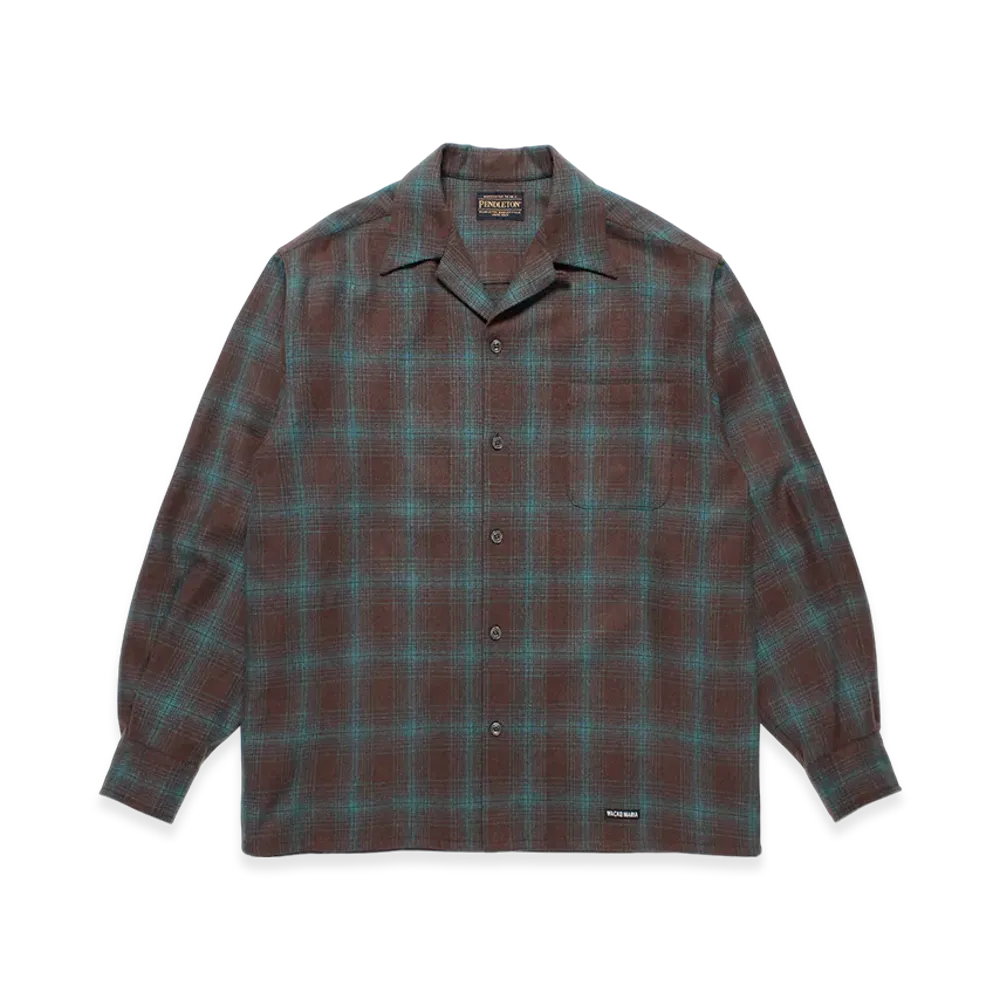 WACKO MARIA x Pendleton / Wool Ombre Check Open Collar Shirt "Brown/Blue"