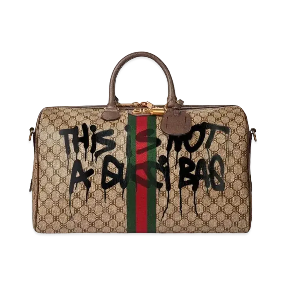 GUCCI x BALENCIAGA The Hacker Graffiti Medium Duffel Bag Coating Canvas "Beige"