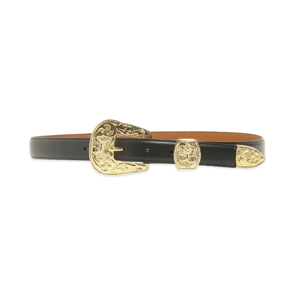 Needles PAPILLON WESTERN TIP BELT - STEER LEATHER "Black"