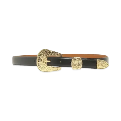 Needles PAPILLON WESTERN TIP BELT - STEER LEATHER "Black"