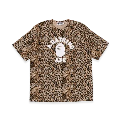A BATHING APE Wild Leopard Pattern College Relaxed Fit Tee "Beige"