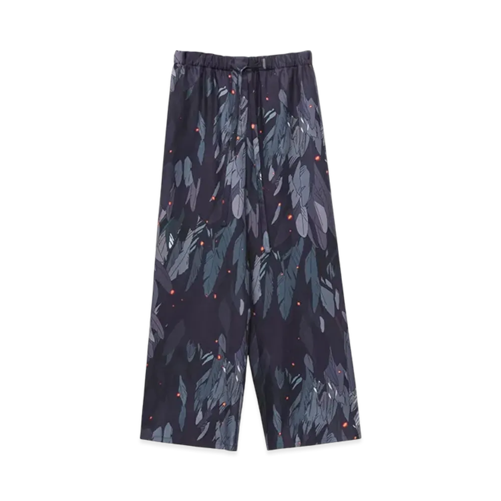 LOEWE x Howl's Moving Castle Feathers Pajama Trousers in Silk "Navy Blue"