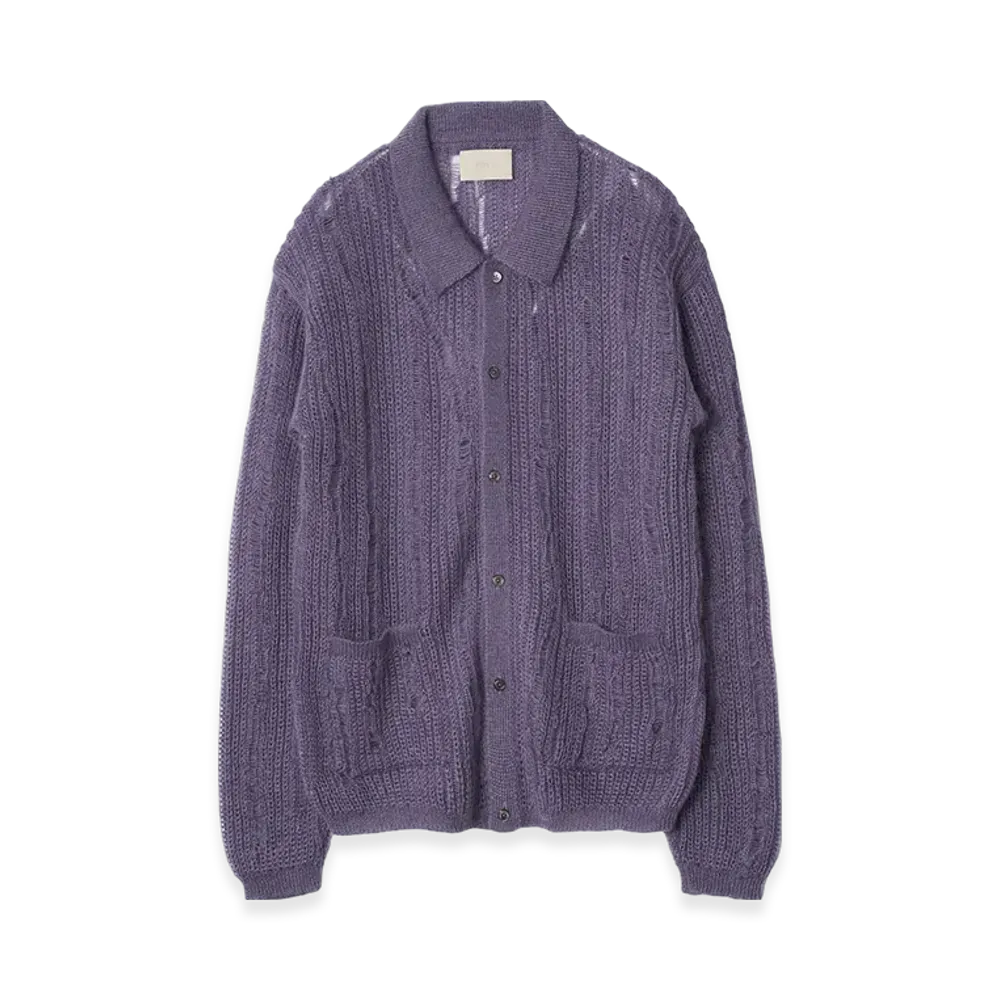 YOKE Silk Kid Mohair Wool Buttoned Cargigan "Lavendor"