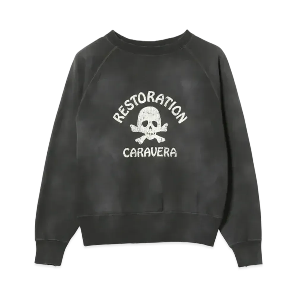 BEAMS FUTURE ARCHIVE Damege Flocky Print Crewneck Sweat "Black"