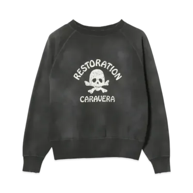 BEAMS FUTURE ARCHIVE Damege Flocky Print Crewneck Sweat "Black"