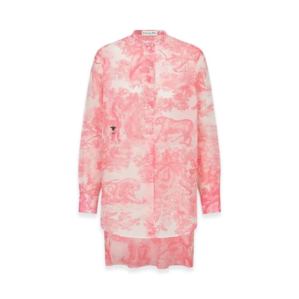 Dior Women's Cotton Muslin with Toile De Jouy Sauvage Motif Dioriviera Long Blouse "White/Candy Pink"