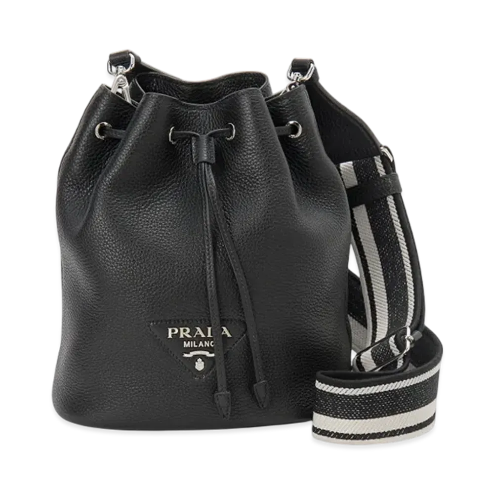 PRADA Womens Black Leather Bucket Bag "Black"
