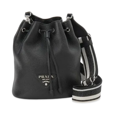 PRADA Womens Black Leather Bucket Bag "Black"