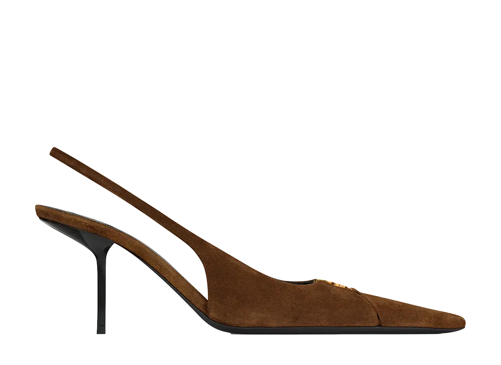 Saint Laurent Women's Babylone Breteuil Slingback Pumps in Suede "Dark Havana"