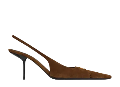 Saint Laurent Women's Babylone Breteuil Slingback Pumps in Suede "Dark Havana"