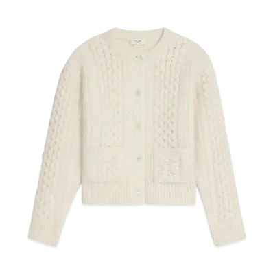 CELINE Women's Triomphe Cardigan in Aran Wool "Off White"