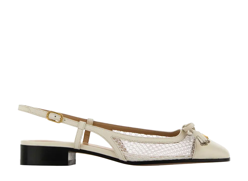 Valentino Garavani Women's Ivory Mesh And Leather Ballerinas "White"