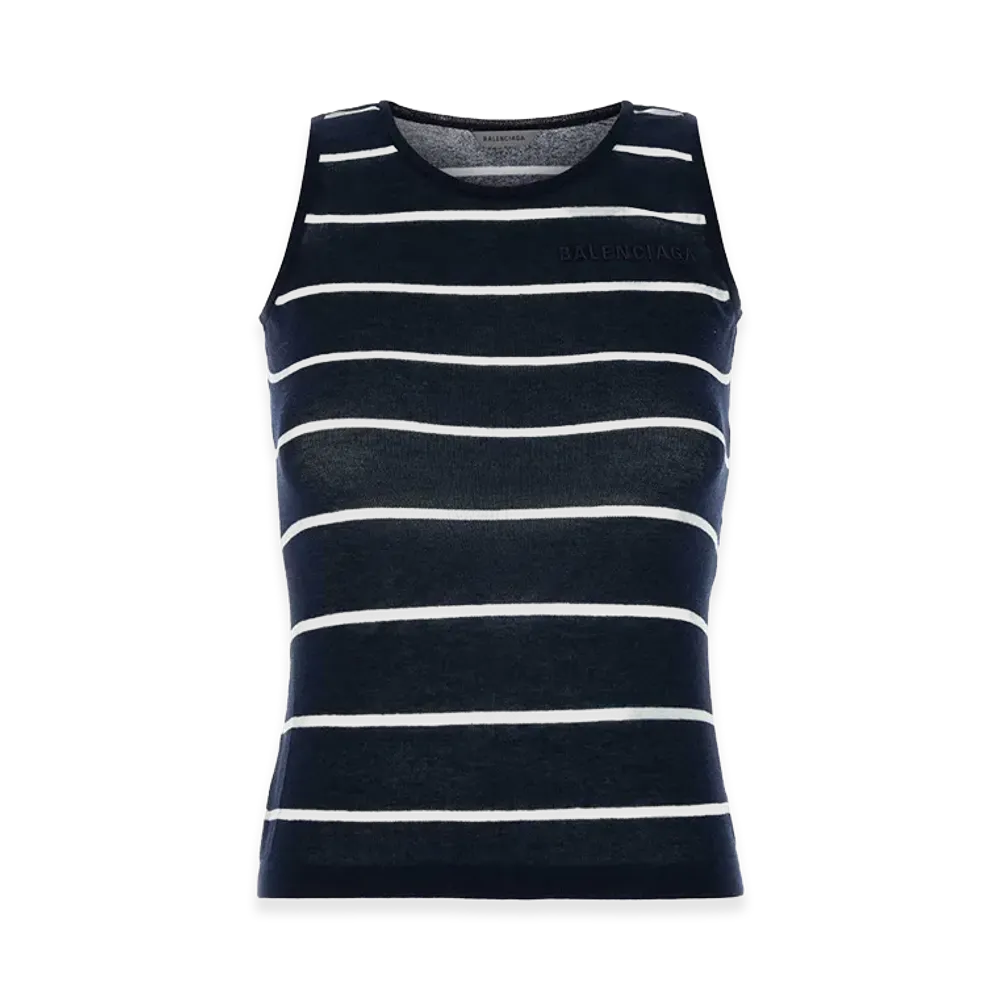 BALENCIAGA Women's Embroidered Knit Tank Top "Navy"