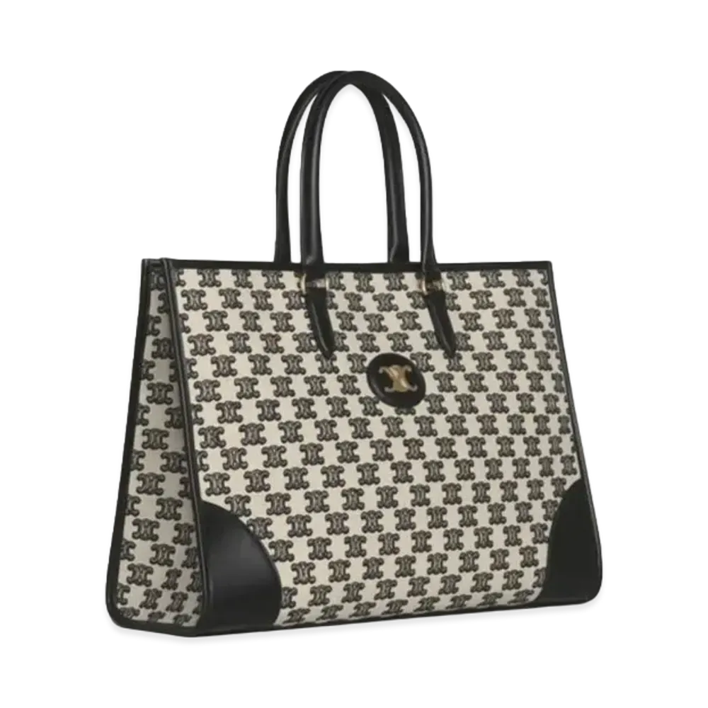 CELINE Horizontal Cabas in Textile with Triomphe Embroidery "Black"