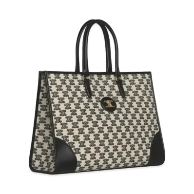 CELINE Horizontal Cabas in Textile with Triomphe Embroidery "Black"