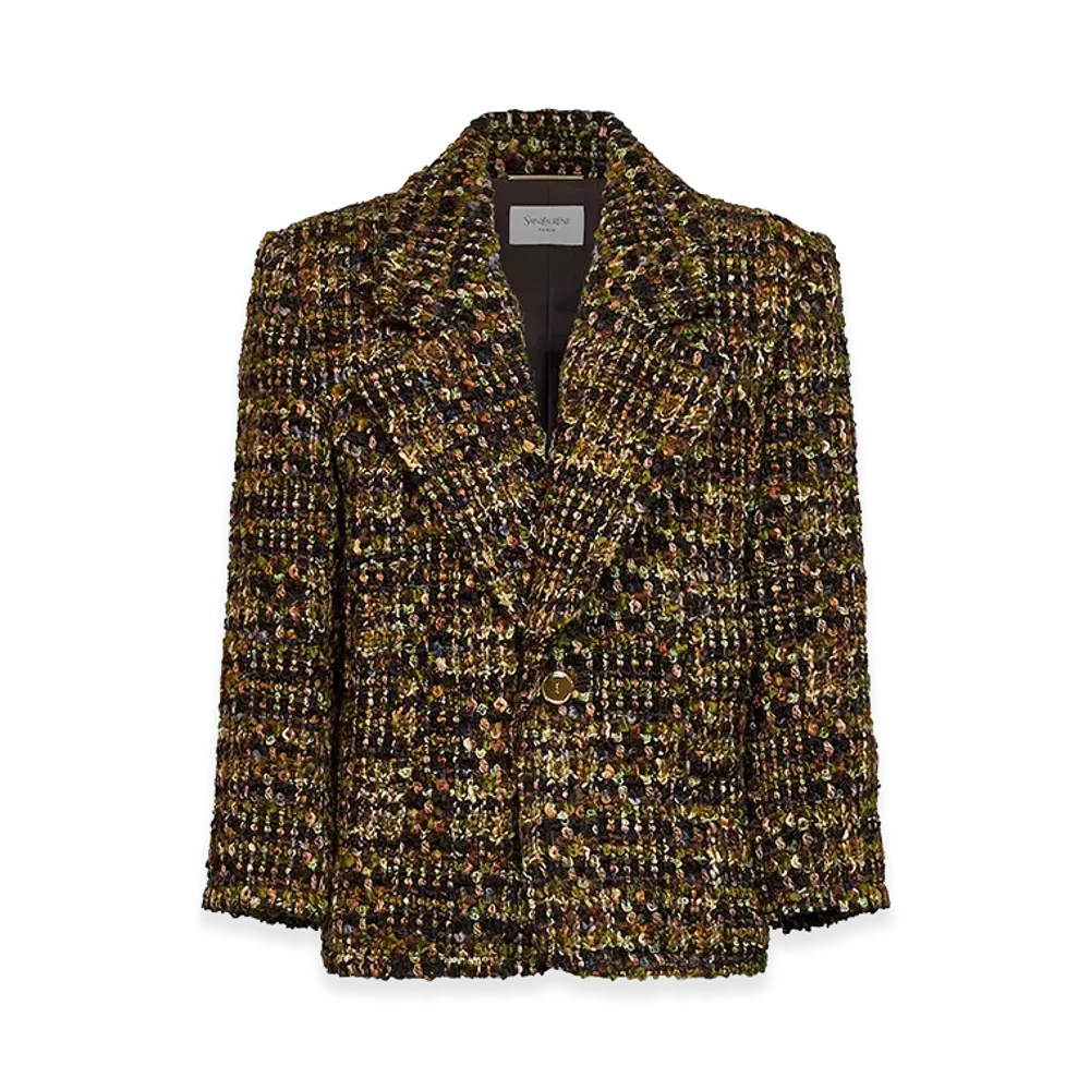 Saint Laurent Women's Single-Breasted Jacket In Tweed "Kaki"