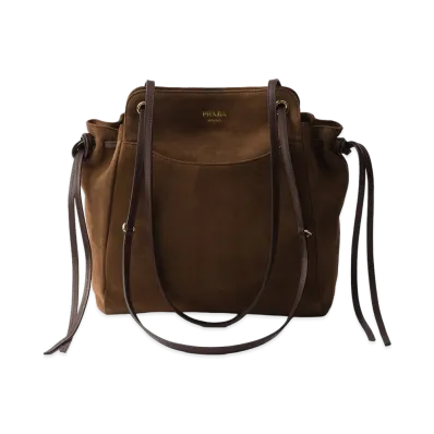 PRADA Carry Medium Suede Tote Bag "Cocoa Brown"