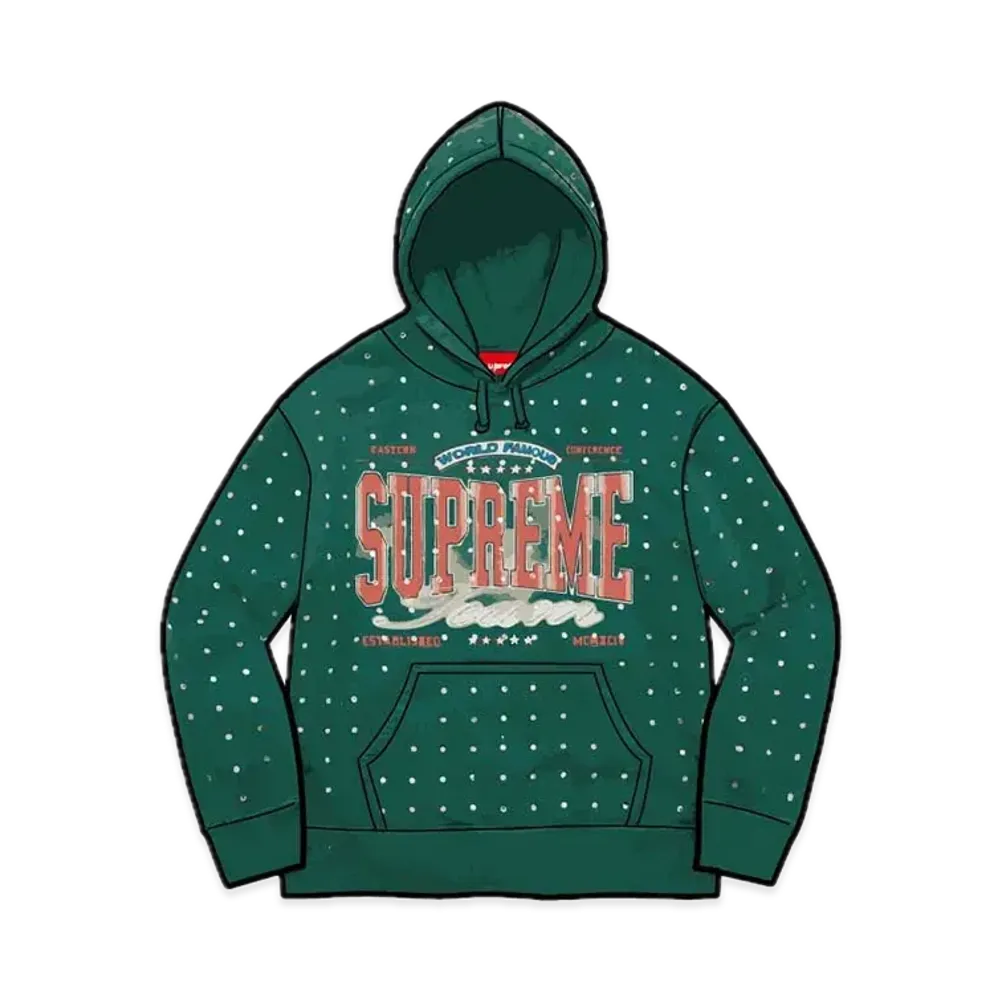 Supreme Rhinestone Hooded Sweatshirt "Dark Green"