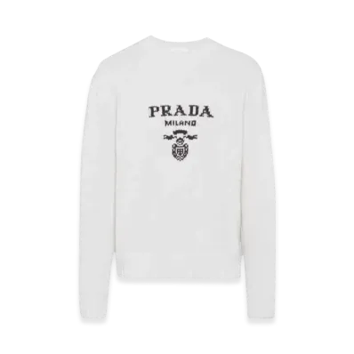 PRADA Wool Cashmere Crew Neck Sweater "Chalk White"